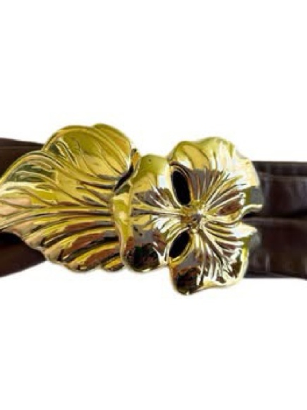 Vintage 1980’s Interchangeable Gold Floral Buckle Brown Women’s Boho Belt